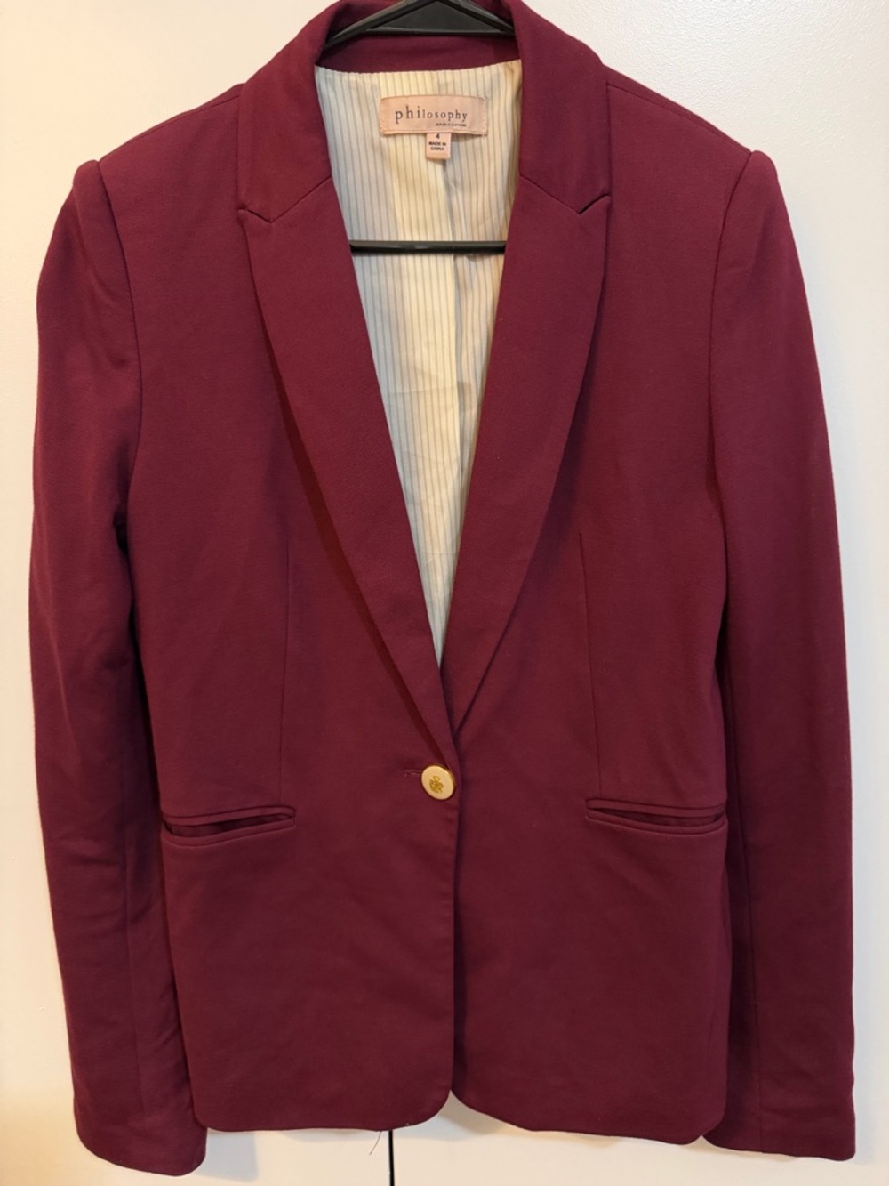 Philosophy Plum Notch-Lapel Blazer with Gold Accent